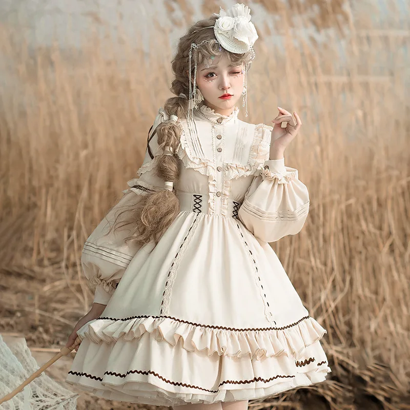 

MAGOGO Original Design OP Lolita Dress Sweet Girl Crew Neck Long Sleeve Lace With Detachable Hem Pastoral Style Victorian Dress