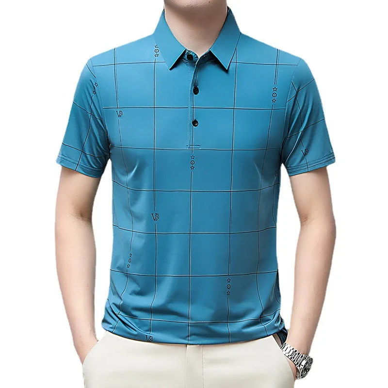 

Summer New Short-Sleeved T-Shirt Lapel Men's POLO Shirt Ice Silk Quick-Drying Breathable Casual Top