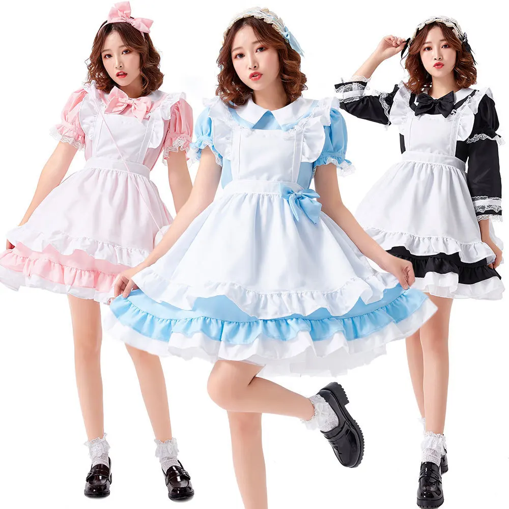 

Umorden Adult Alice In Wonderland Costume for Women Teen Girls Maid Cosplay Lolita Dress Halloween Blue Pink Black Ruffle