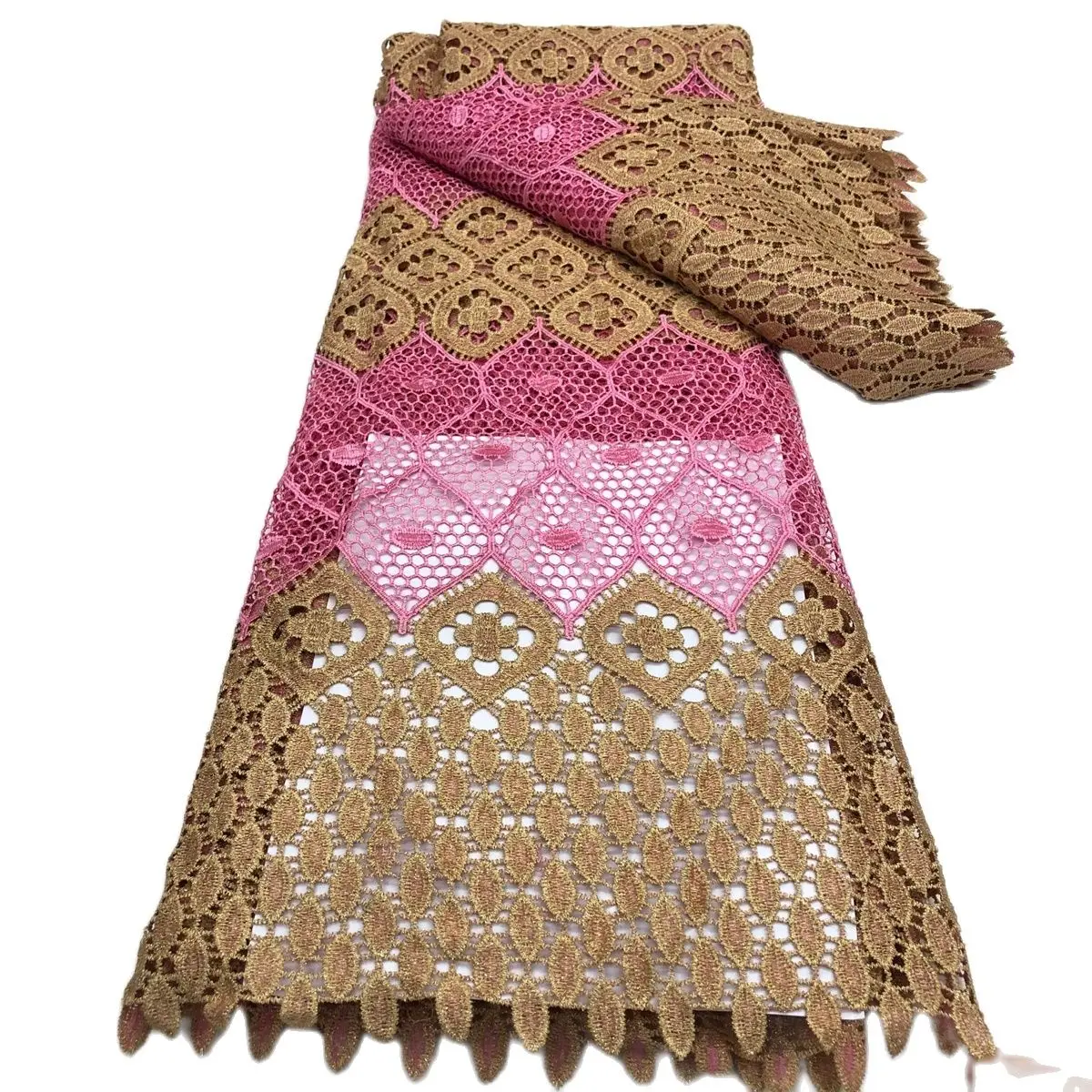 

Высококачественное розовое Африканское гипюровое кружево, африканская сетчатая кружевная ткань для нигерийского, сенегалового, традицион...