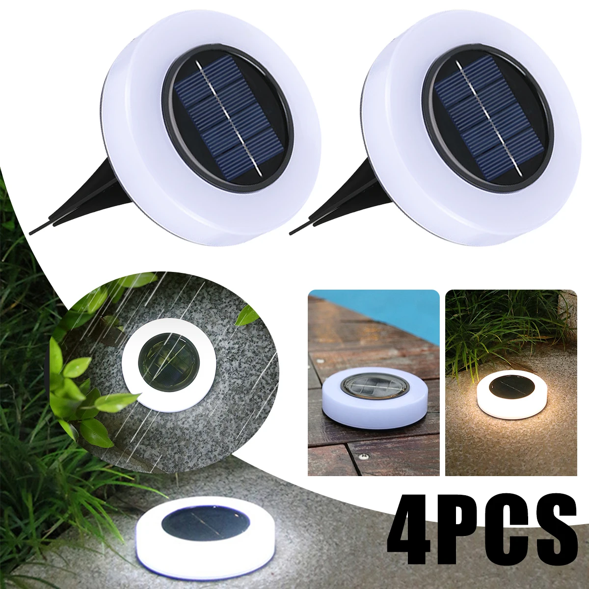 

4pcs Solar Ground Light with 8 LEDs Outdoor Solar Disk Light Auto ON/OFF Solar Buried Lamp IP65 Waterproof Solar Deck Light for