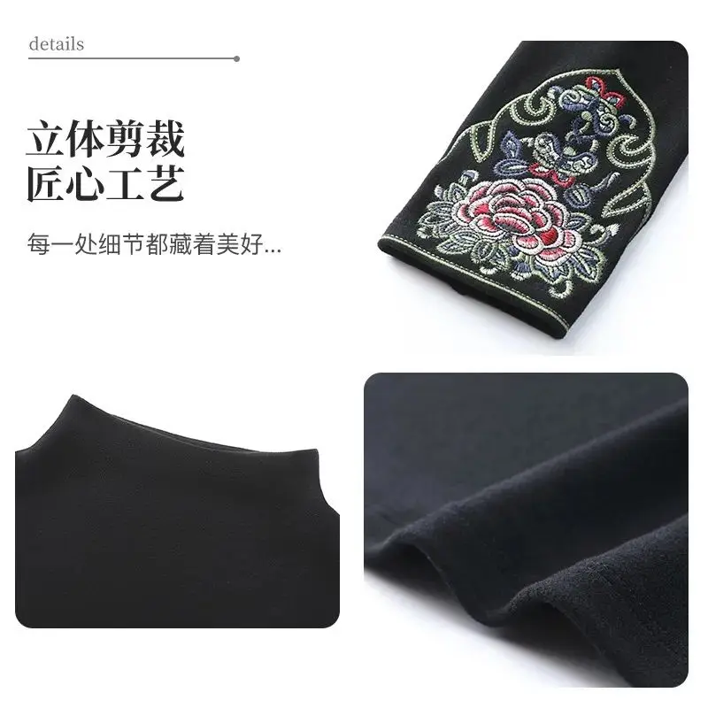 Большое женское бархатное пальто с вышивкой на толстой подошве осень/зима новый