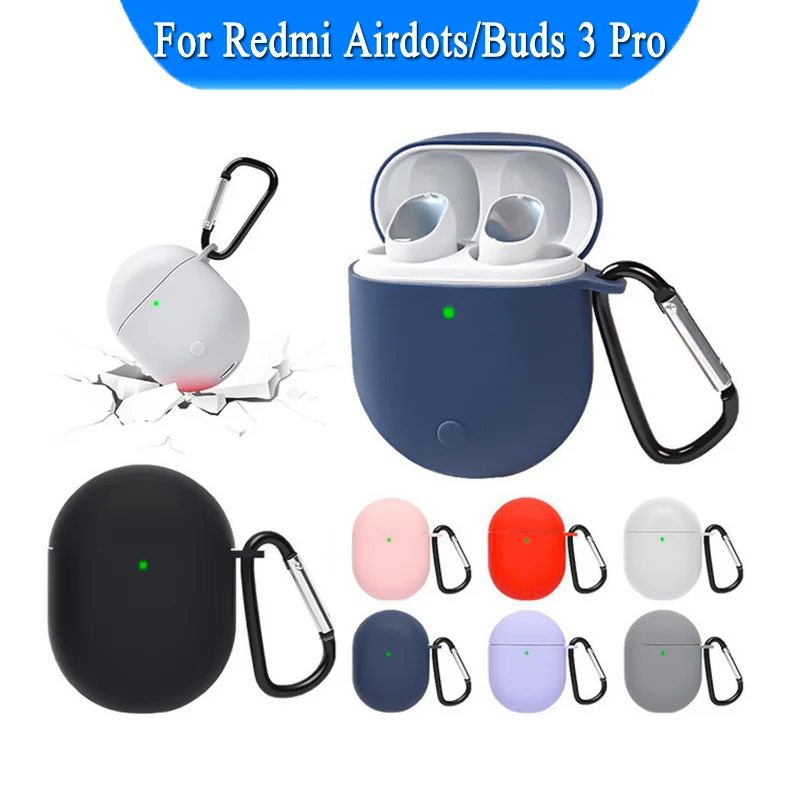 

For Xiaomi Redmi Buds 3 Pro Airdots 3 Pro Case Silicone Earphone Shell Wireless Headset Fundas with Carabiner for Airdots 3Pro