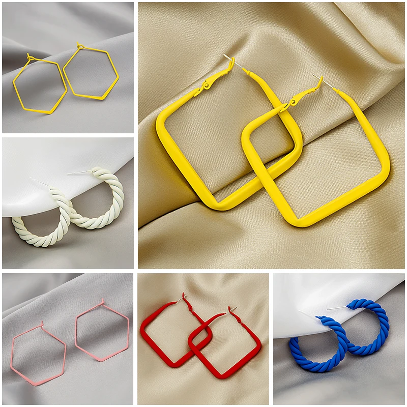 

Punk Square Big Earrings Candy Color Earrings Round Twisted Geometric Hoops Hexagon for Women 2022 Jewelry M4
