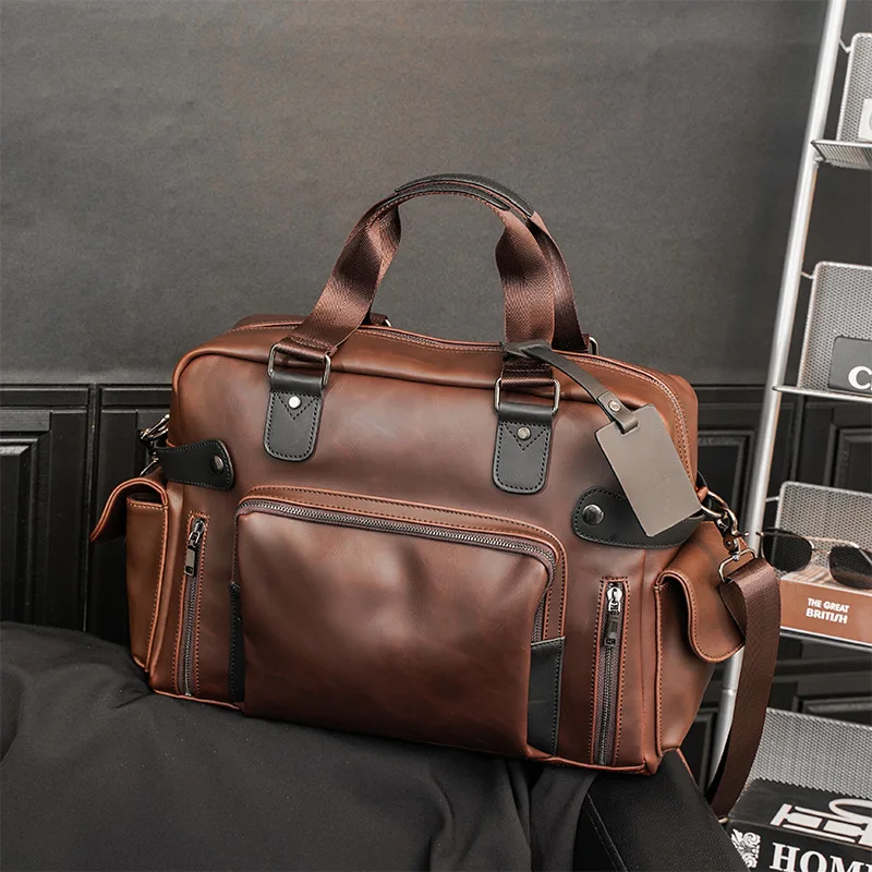 

100% Crazy Horse Leather Man Laptop Bag Retro Men's Briefcase Fashion Handbag Male Crossbody Bag
