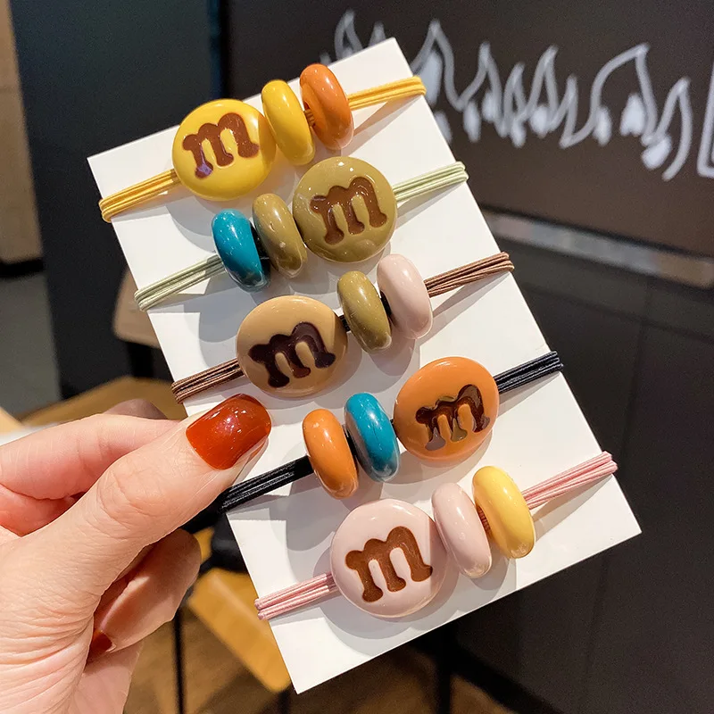 Coffee Bean Letter M Beans Charms High Elasticity Girls Tied Rubber Band Headband Fashion Hair Rope Hair Accessories