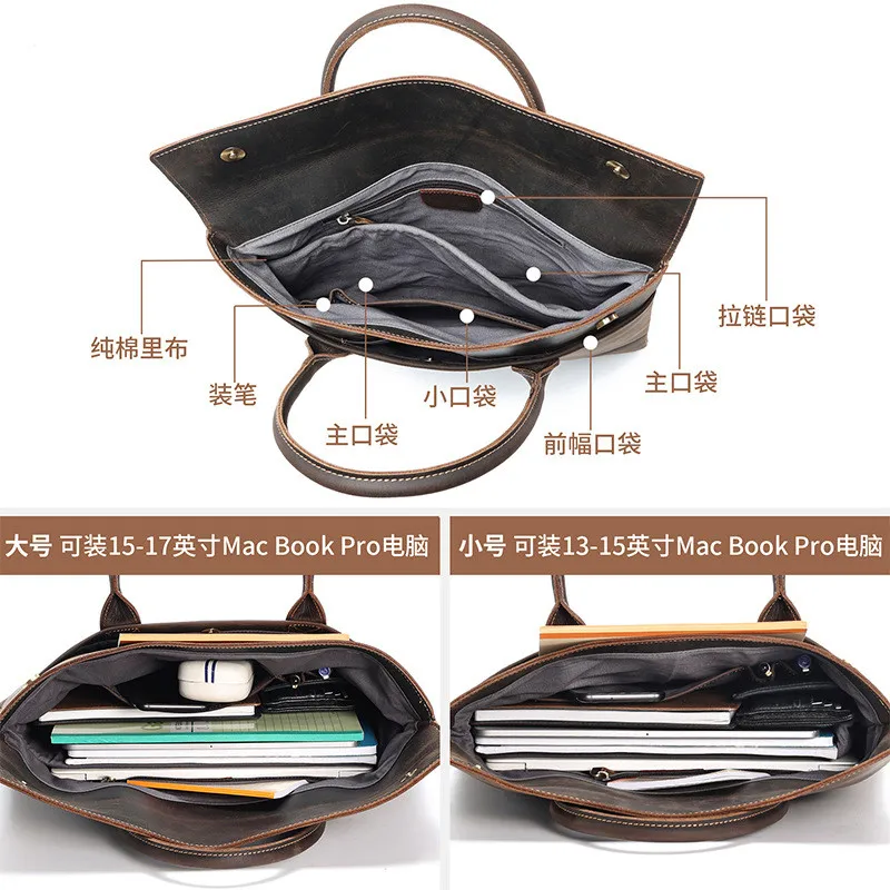 Genuine Leather Men's Executive Briefcase Bag Luxury Handbag Male Business Laptop Bag Vintage High Capacity Man Tote Bag