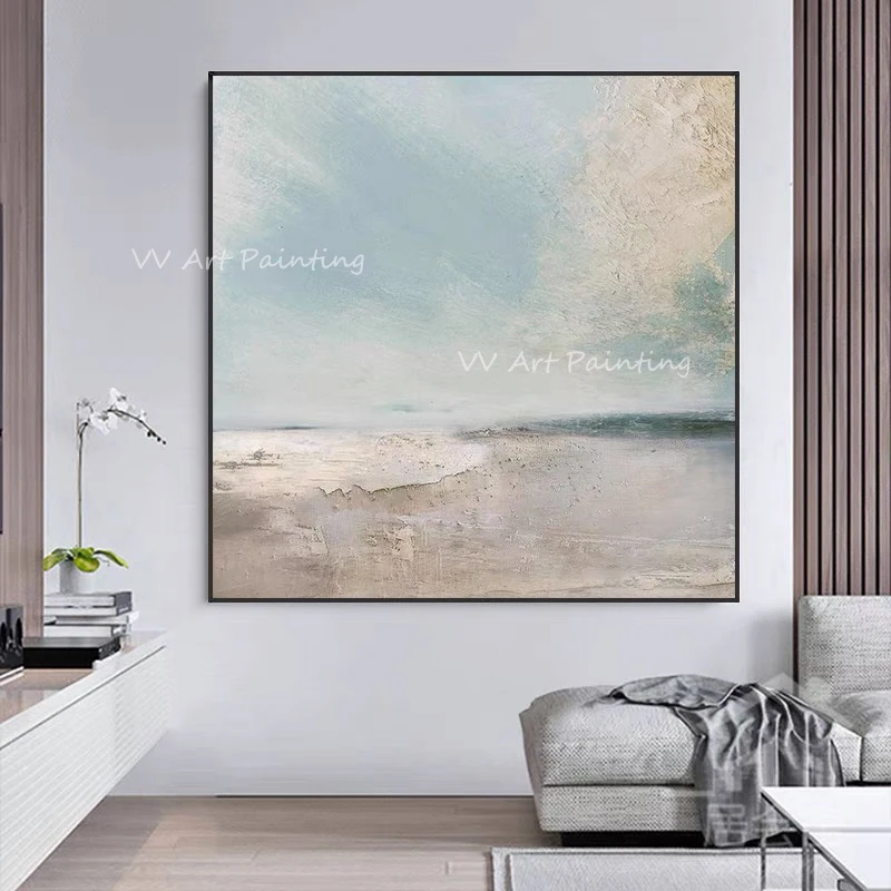 

Handmade Simple Pure Ocean Seaside Abstract Oil Painting Canvas Handmade oil Painting For Home Office Bar Decor No Frame Gift