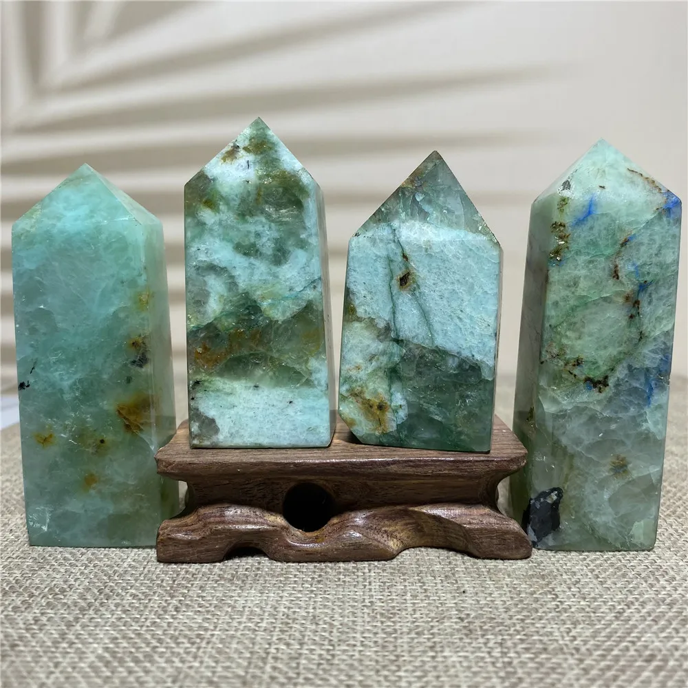 

Green Moonstone Natural Crystal Stone Druzy Tower Healing Gemstones Geode Voog Point Wand Witchcraft Gift Home Decoration