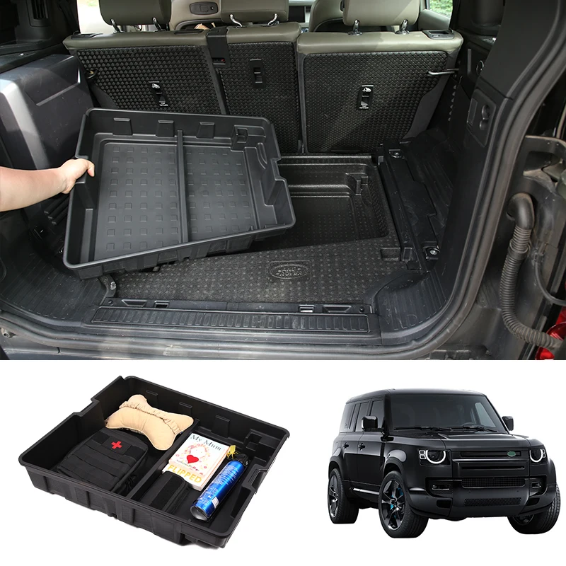 

ABS Black Car Trunk Large Capacity Storage Bottom Multifunctional Storage Box for Land Rover Defender 110 2020-2022 Accessories