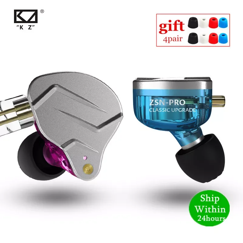 Наушники-вкладыши KZ ZSN PRO BA + DD, гибридные металлические Hi-Fi наушники с басами, Спортивная гарнитура с шумоподавлением, ZS10 PRO, ZST, AS10, ES4