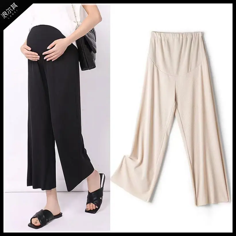 

Maternity Pants Summer Thin Section Belly Wear Summer Loose Casual Fashion Wide-leg Nine-point Pants Maternity Clothes