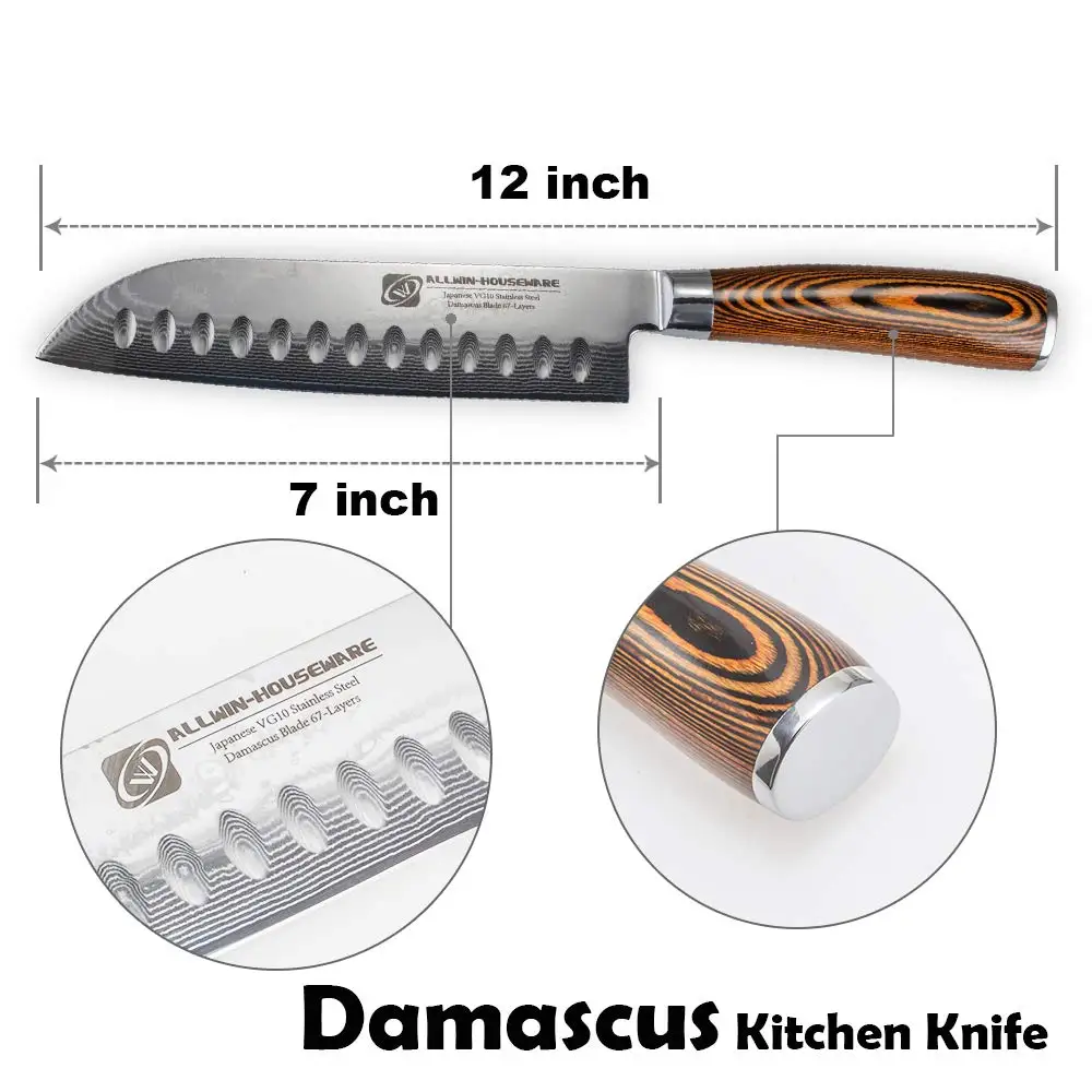 Damascus Steel Santoku Knife 7" Inch 67 Layer Apanese Vg10 Kitchen Knife Professional New Chef Knives With Rosewood Handle images - 6