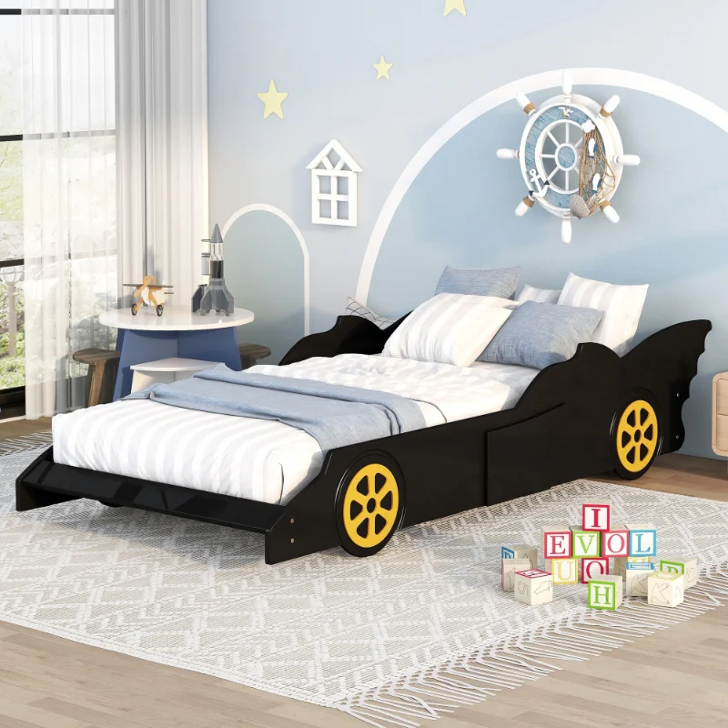 

[Flash Deal]Two Person Racing Platform Bed with Wheels Can Sleep Comfortably for Two People In Simple Style[US Stock]