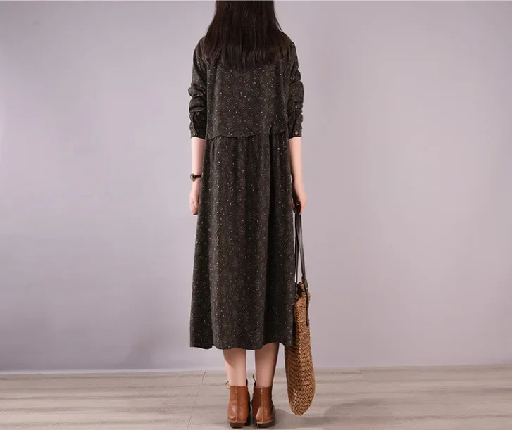 Винтажное женское платье свободного кроя больших размеров повседневное из смеси