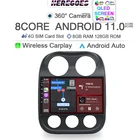 Автомобильный DVD-плеер Carplay 2 Din Android 11 для JEEP Compass Patriot 2010 - 2016 4G LTE 8G + 128G навигация GPS Радио 360 камера DSP
