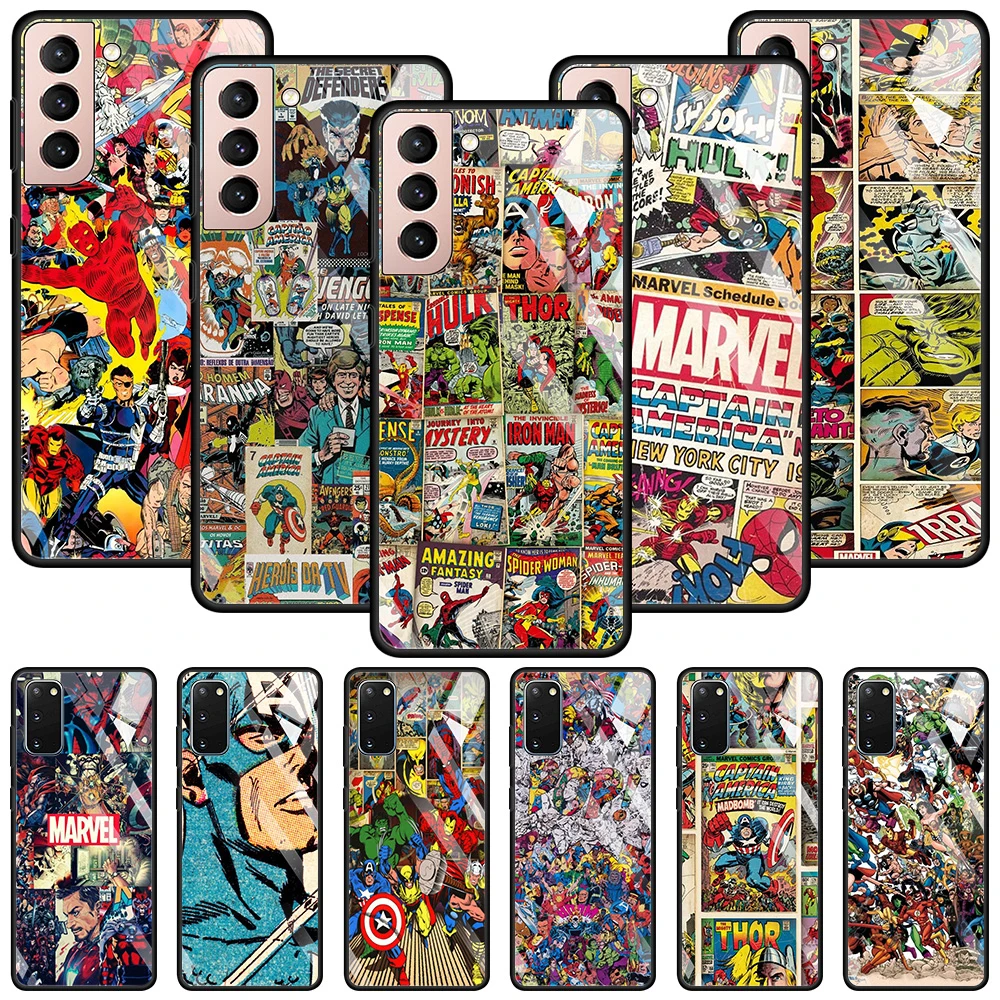 

Retro Marvel Comic Glass Case For Samsung Galaxy S20 S21 FE S20 S21 Ultra S20 S21 S10 S9 S8 Plus S10 Lite S10e S7 Edge Coque