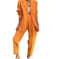 Orange Notched Lapel Lady Suits For Weddings Two Buttons Fashion Womens Business Blazer Office Trouser Tuxedo(Jacket+Pant)