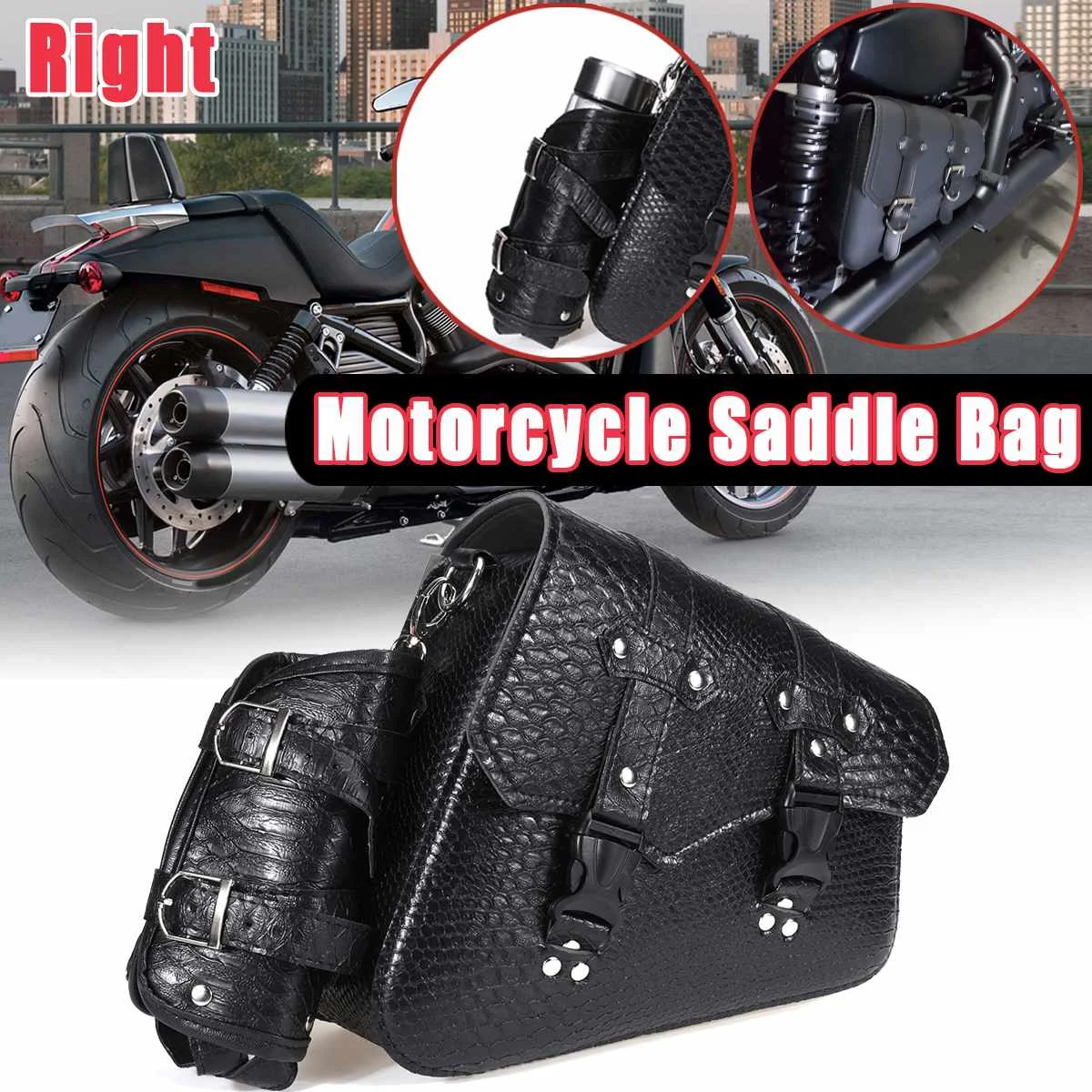 

Motorcycle Saddlebags Crocodile Styling Saddle Bags Tool Luggage Storage Side Pouch PU Leather Black Universal Protective Gears