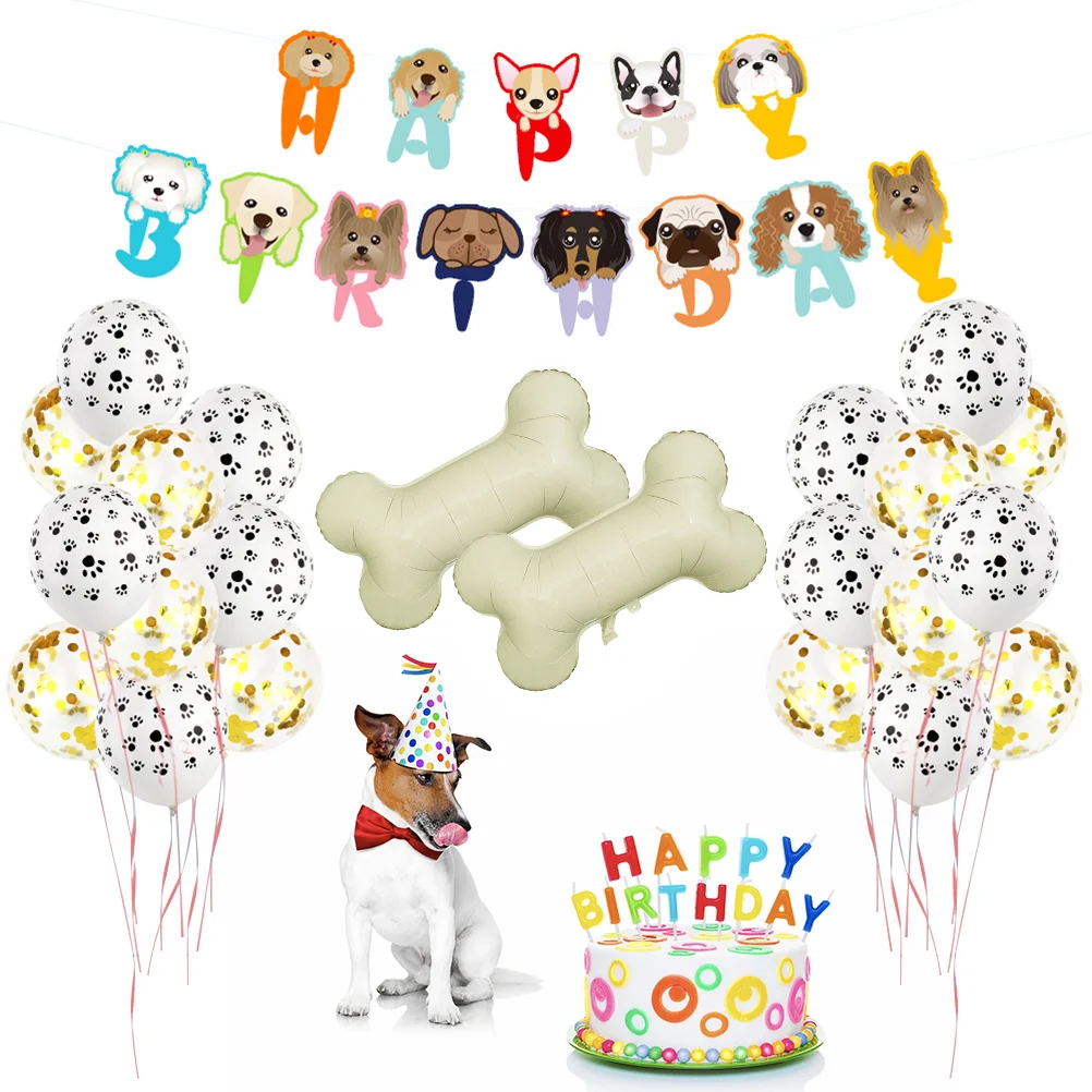 

Party Dog Birthday Balloons Banner Decorations Set Themed Supplies Aluminum Favors Puppy Print Paw Room Layout Hats