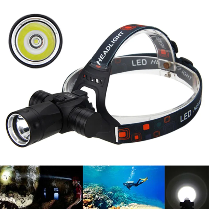 Super Diving Headlamp 100 Meters Underwater Headlight Led Scuba head Flashlight Torch 18650 Lamp IPX8 Waterproof diving Light