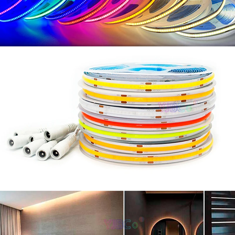 12V 5m COB LED Strip 320LEDs/m Flexible Bar strips White/Warm white/Natural White/Blue/Ice Bule/Red/Green/Yellow FCOB Light Tape