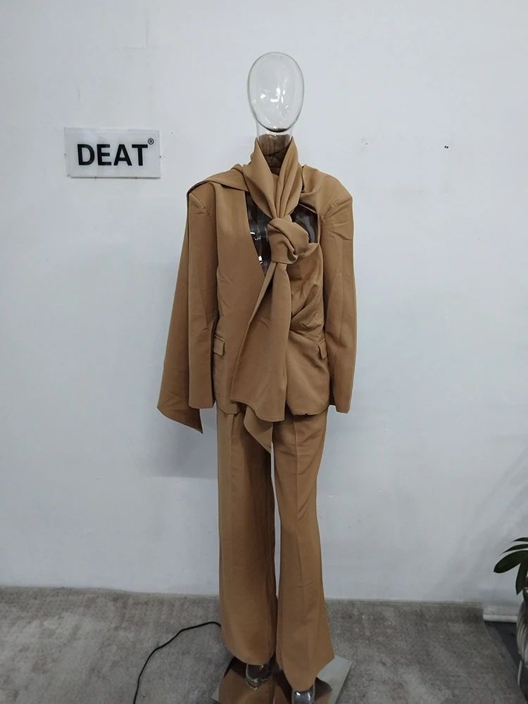 Женский блейзер на одной пуговице DEAT однотонный пиджак с воротником-шарфом и