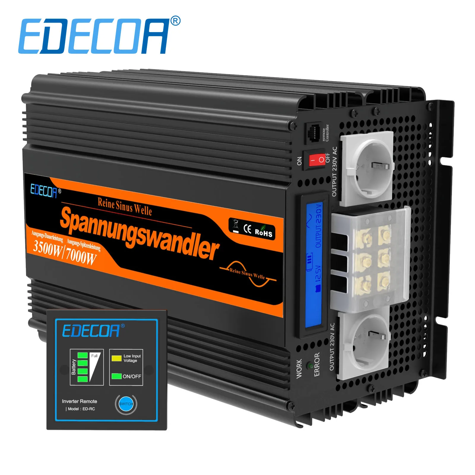 

EDECOA, 3500 Вт постоянного тока 12 В в переменный ток 220 в 230 В, инвертор немодулированного синусоидального сигнала, автономный солнечный инвертор...