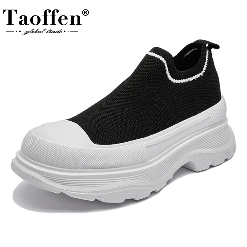 

Taoffen Women Platform Sneakers Thick Sole Height Increased Slip On Mesh Fashion Wedge Lady Ankle Boots Casual Vulcanized Shoes