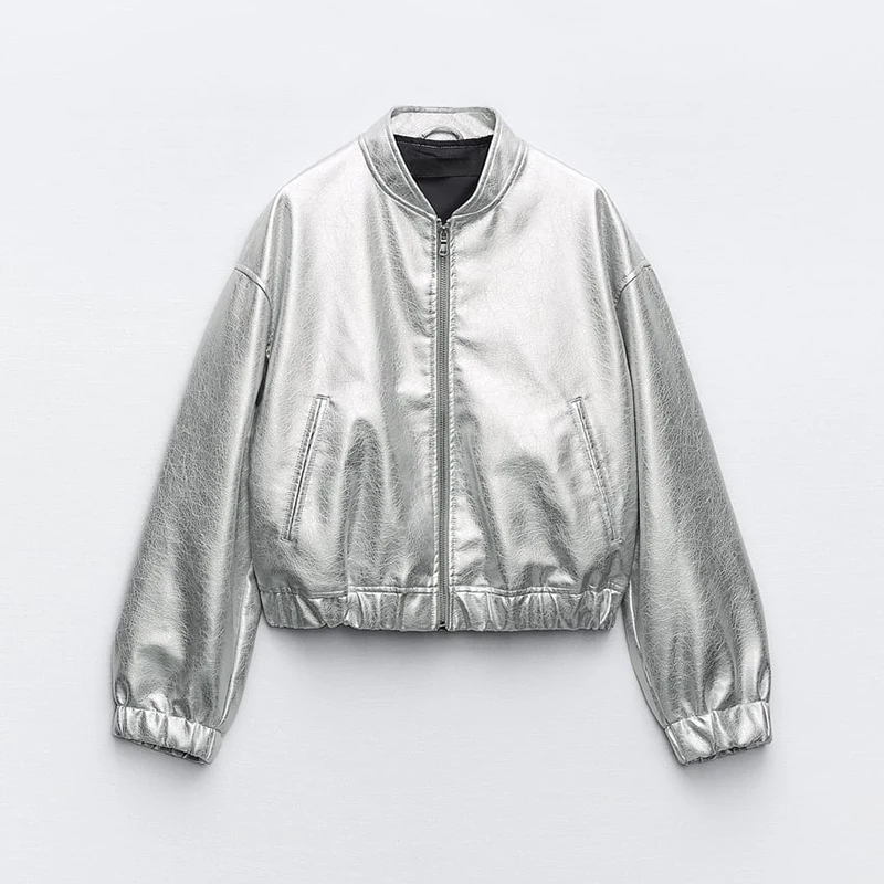 

Куртка женская демисезонная из искусственной кожи, с длинным рукавом