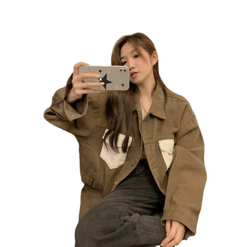 Женская свободная джинсовая куртка в американском ретро-стиле повседневная