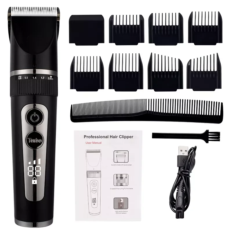 

Electric Hair Clipper Ceramic Professional Fine Adjustable Hair Trimmer Low Noise Hair Cutting Machine Razor Full Body Washable
