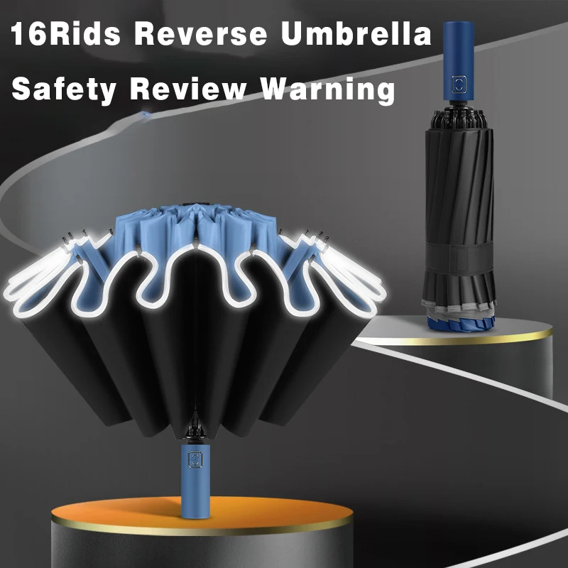 

16Ribs Umbrella Large Windproof Reflective Stripe Reverse Automatic Umbrellas All-weather Sun Rain Luxury Business Car Travel