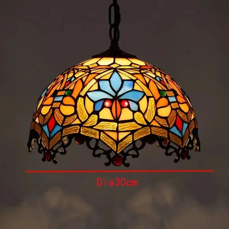 Винтажная люстра из цветного стекла Тиффани в европейском стиле для бара и ресторана, креативный стеклянный фонарь в стиле кантри