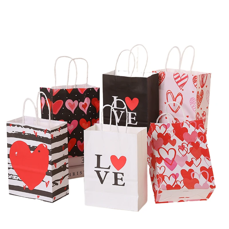

6 шт./компл. любимая упаковка, бумажная Подарочная сумка на День святого Валентина для подруги, бумажные мешки для ручной клади, упаковочная сумка из крафт-бумаги на день рождения TC115
