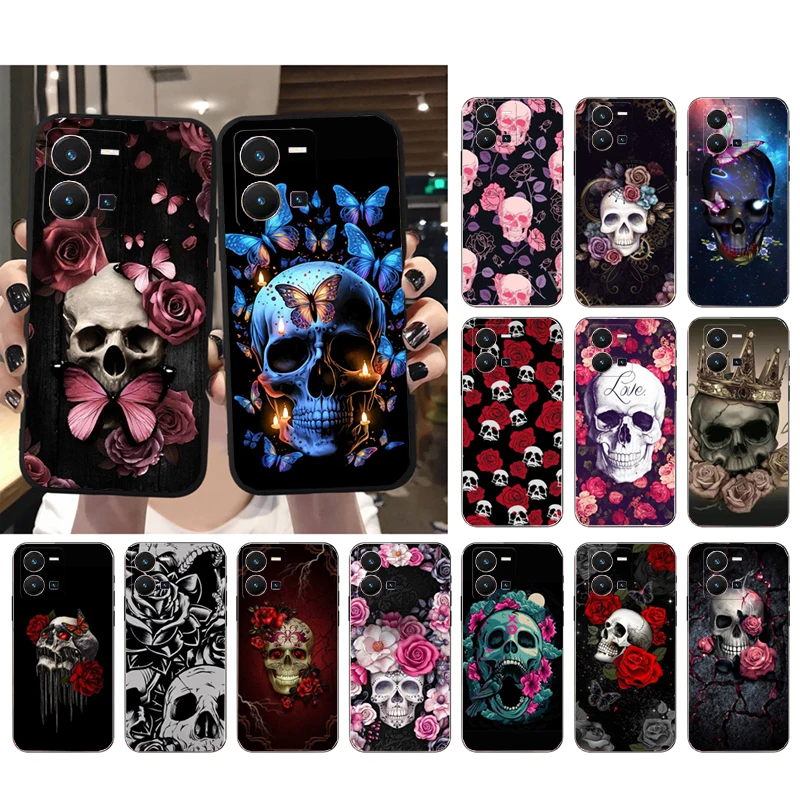 

Phone Case For VIVO Y53S Y33S Y11S Y31 Y21 Y70 Y20 Y21S Y72 Y55 Y76 Y51 Y01 V23E V21 V23 V21E Skull Rose Butterfly Case