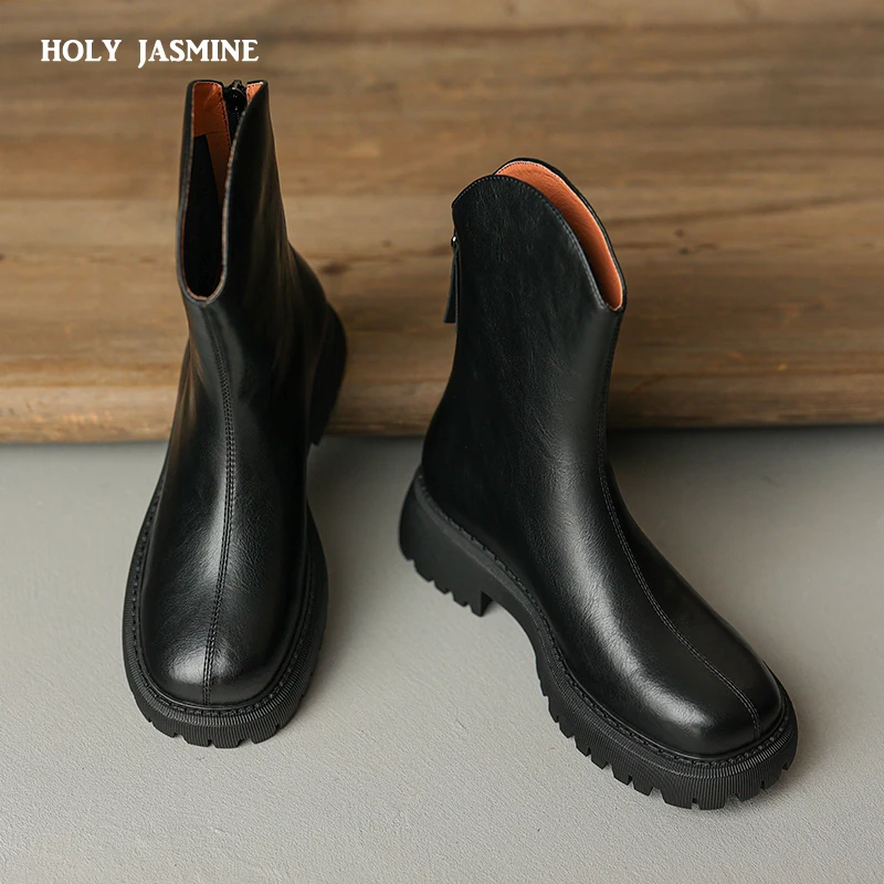 

Женские ботильоны с круглым носком, на низком каблуке и молнии сзади