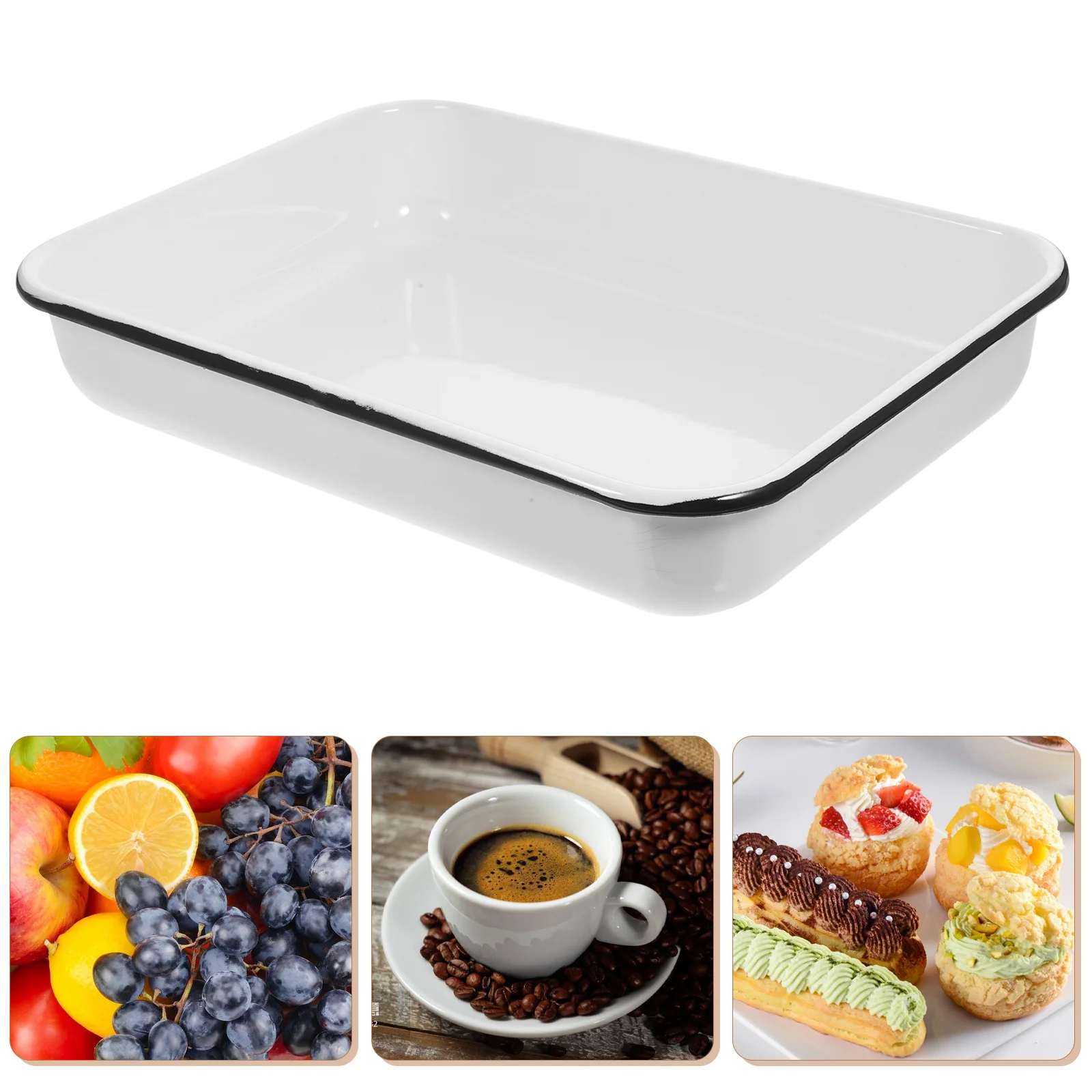 

Enamel Baking Pan White Enamelware Roasting Pan Oblong Cake Pan Enameled Steel Baking Dish Lasagna Pan Rectangular Serving Tray