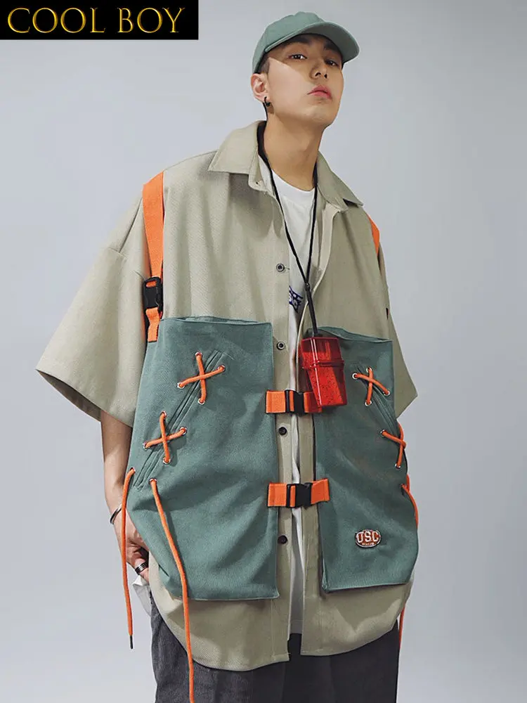 

Рубашка-карго оверсайз с коротким рукавом и пуговицами, в стиле Харадзюку