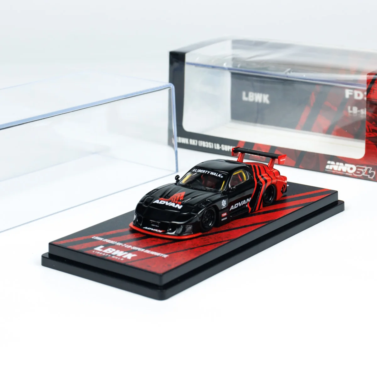 МОДЕЛЬ INNO64 1:64 LBWK MAZDA RX3 SAVANNA ADVAN LIVERY IN64-LBWKRX3-02 литая под давлением модель автомобиля