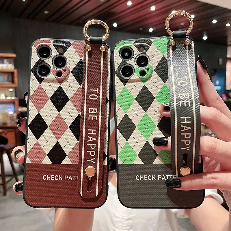 

Galaxy S22 Ultra S21 S20 S10 S9 S8 Case Hit Color Diamond Pattern Wrist Strap Phone Holder Cover for Samsung Note 20 10 Lite 9 8