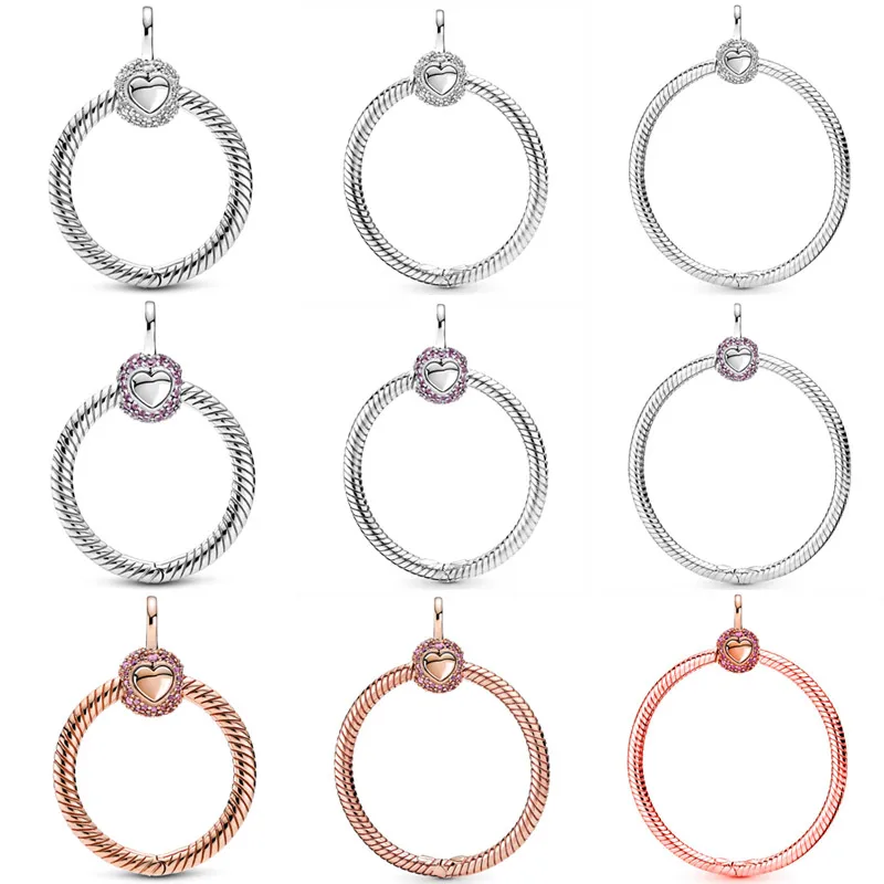 

New 925 Sterling Silver Charm Small Medium Large Pave Pink Crown O & Heart Pendant Bead Fit Popular Bracelet Bangle DIY Jewelry
