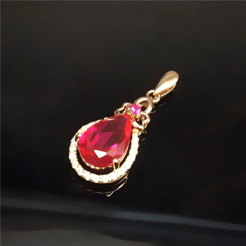 

Pure Russian 585 purple gold inlaid with red stone water drop pendant fashion trend versatile 18K rose gold plated chain light l