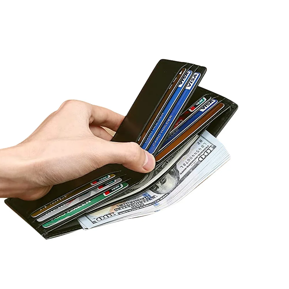 2023 New Genuine Leather Wallet for Men with AirTag Holder Bifold RFID Blocking Men's Wallet ID Window Card Holder Cowhide Purse