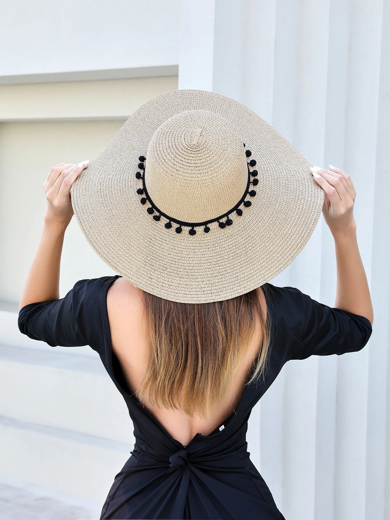 

Hats gorras sombreros capshat Pom Pom Decor Wide Brim Straw Hat beach