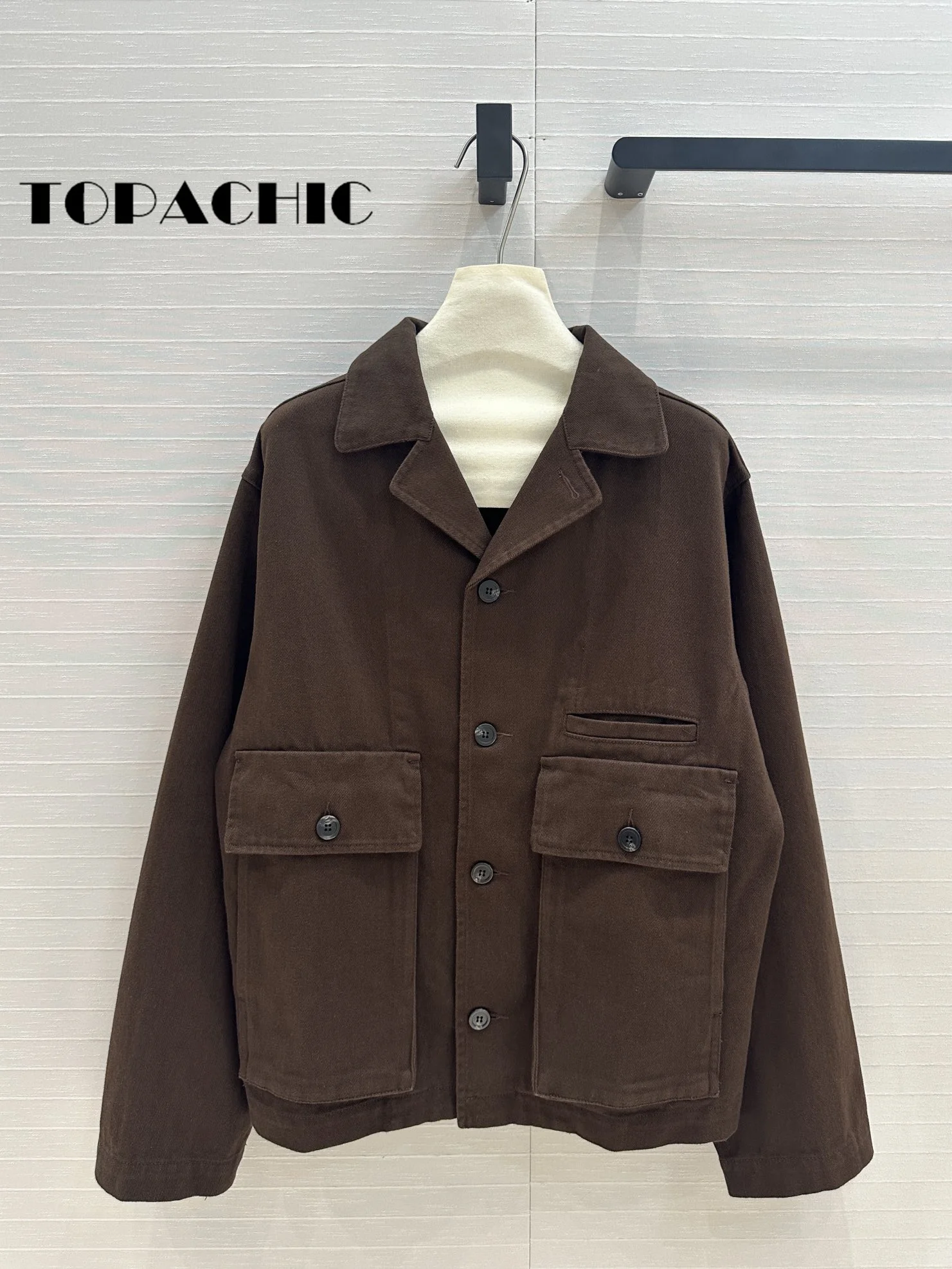 9.20 TOPACHIC-Женская однобортная свободная куртка-карго с карманами и лацканами или