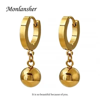 monlansher cute gold color stainless steel geometric small ball drop earrings minimalist daily earrings jewelry for women gift