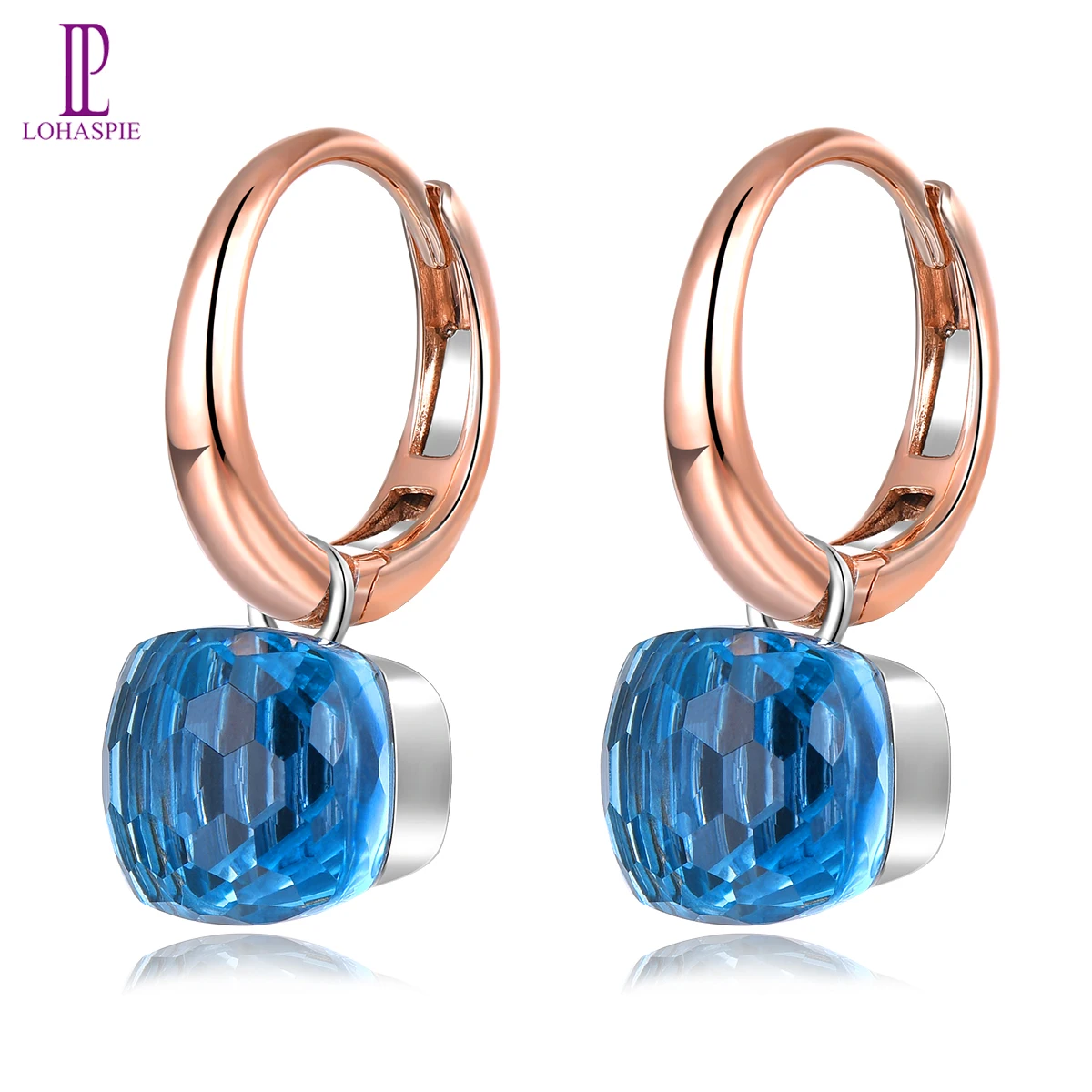 

Lohaspie Natural Blue Topaz Drop Earring Real 9K Rose Gold 12 Carats Candy Color Style Romantic Women Engagement Wedding Jewelry