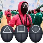 Игра кальмар круглая 6 Косплей пластиковая маска красный капюшон мужской головной убор костюм босса реквизит Хэллоуин вечевечерние НКА Новинка прикольные игрушки