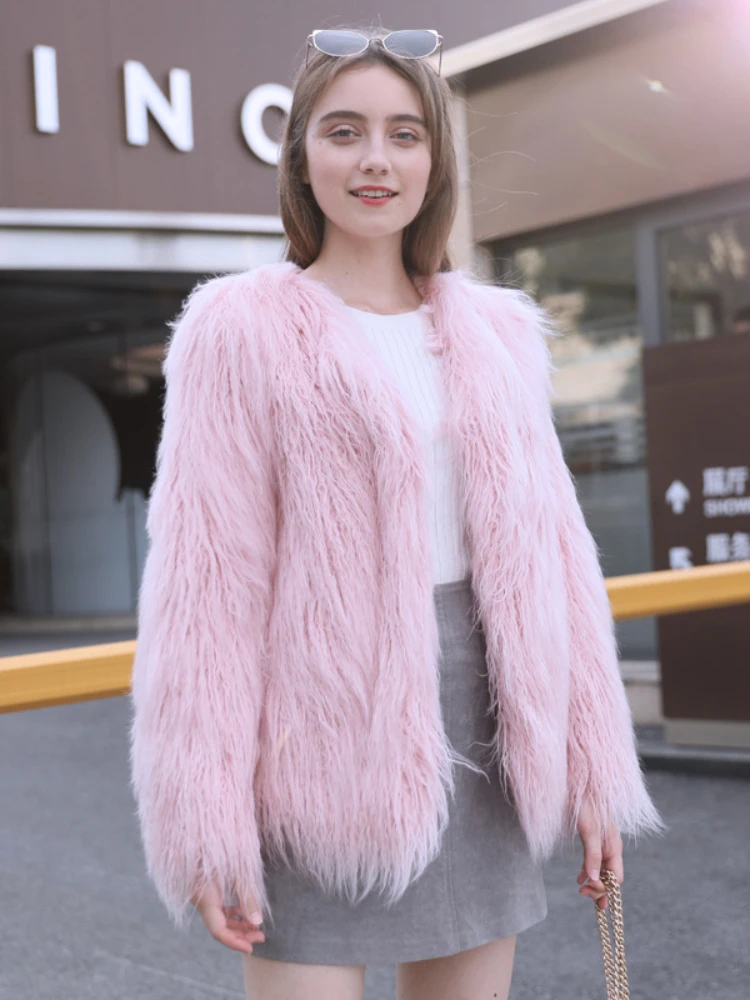 Fashion Fluffy Faux Fur Jacket Women 2022 Winter Elegant O-neck Thick Warm Fur Coat Casual Solid Color Plush Fur Coats Outerwear